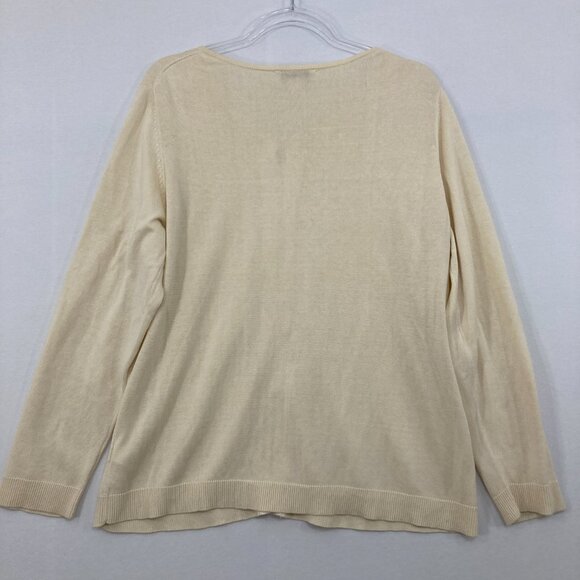 Coldwater Creek size XL Cream Beige Silk Blend Beaded Button Cardigan Preppy - Picture 9 of 10